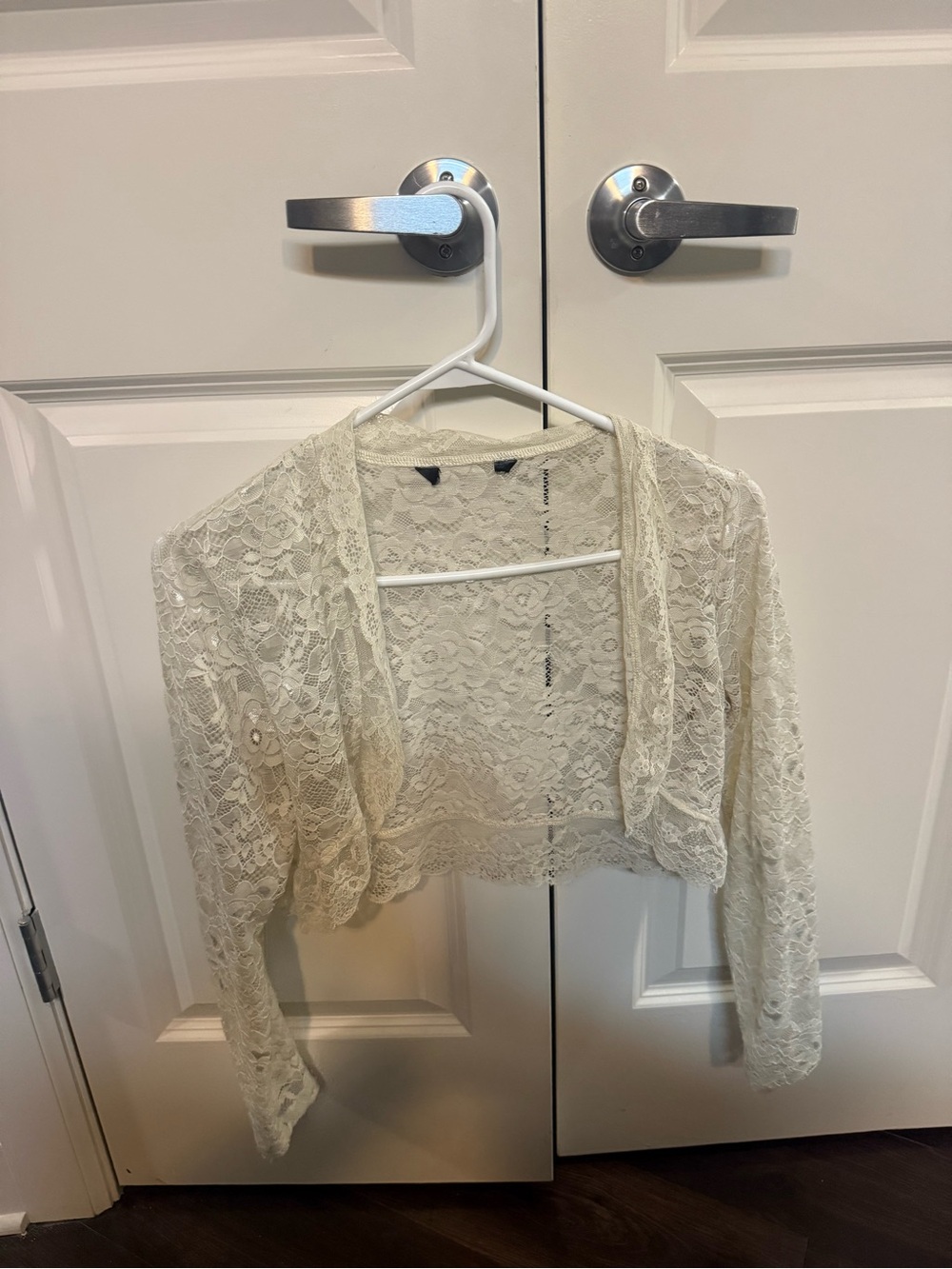 Thrifted Crochet Lace Bolero Shrug in Ivory